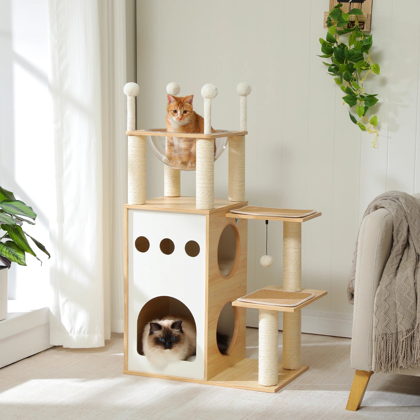 Moderne muurkrabpaal met zitvlak – Voor actieve katten