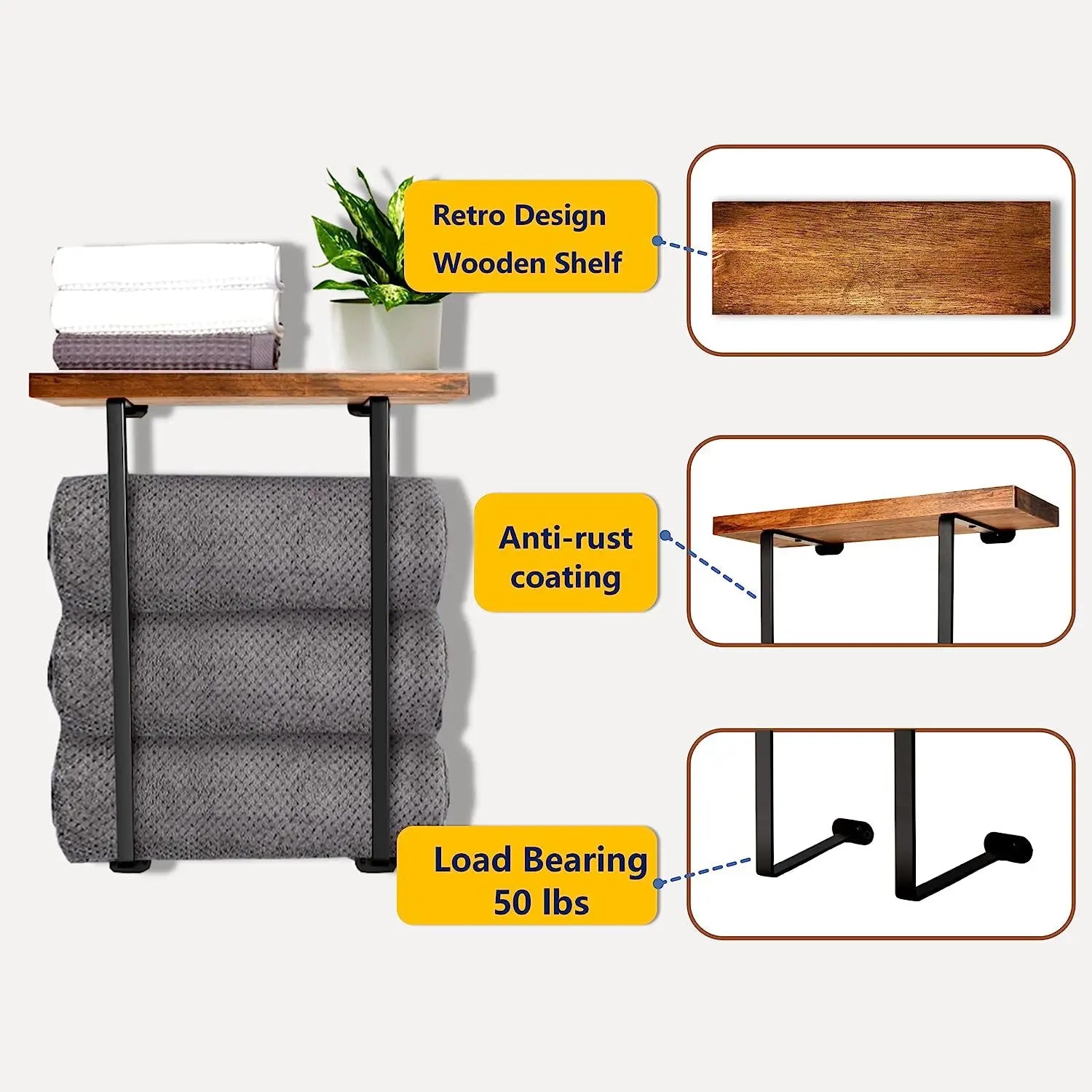 Handdoek rek badkamer met plank – Extra opbergruimte