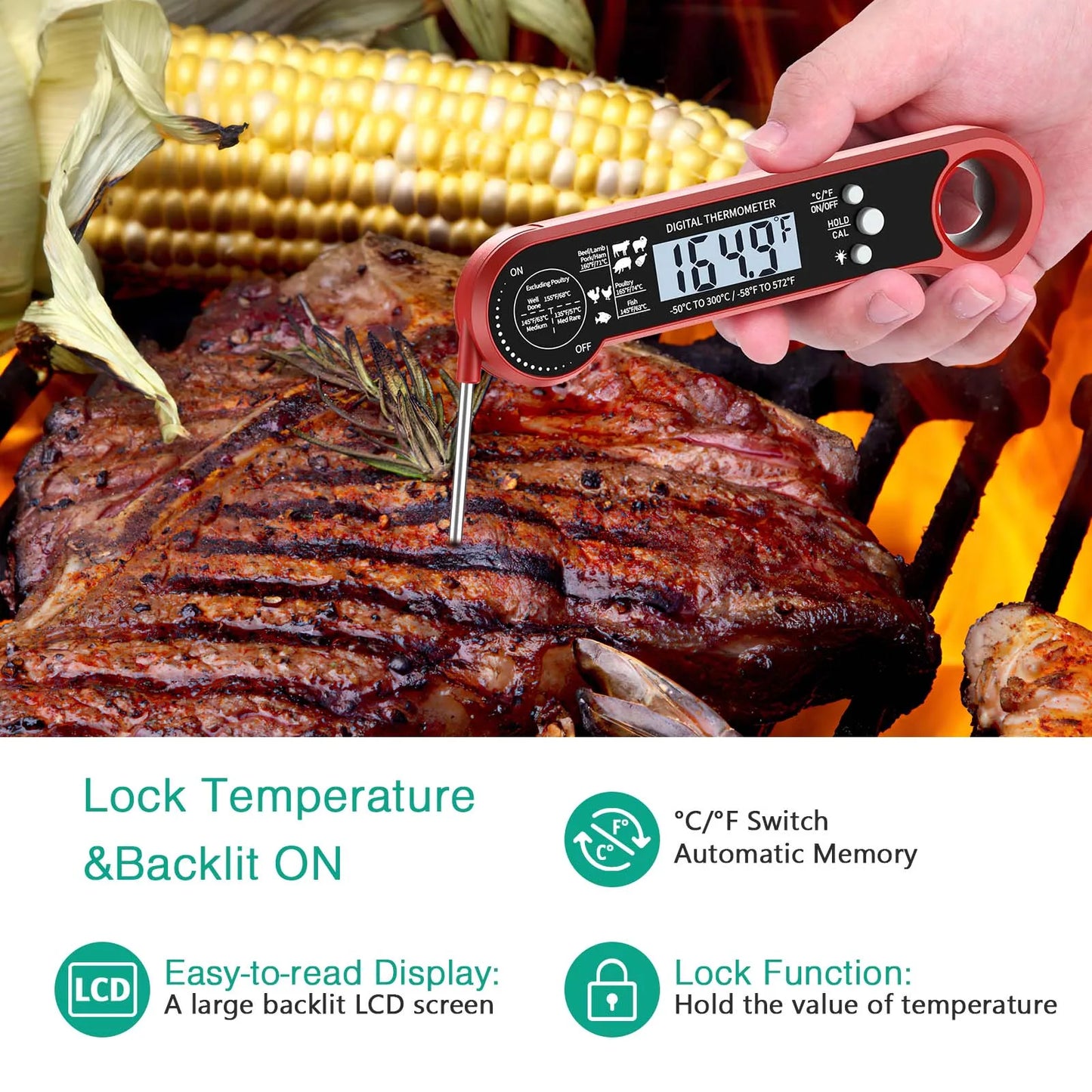Waterdichte vleesthermometer voor grillmasters