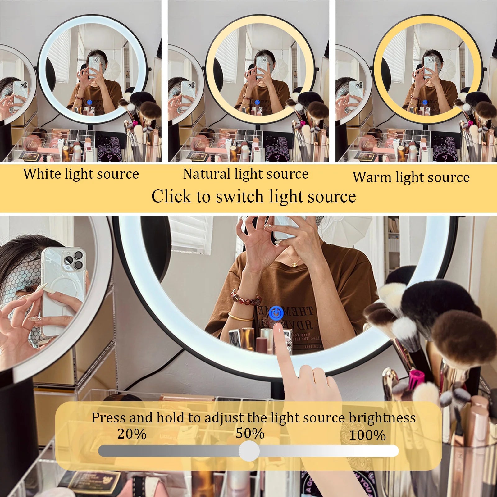 Make-up spiegel met verstelbare verlichting – Precieze belichting