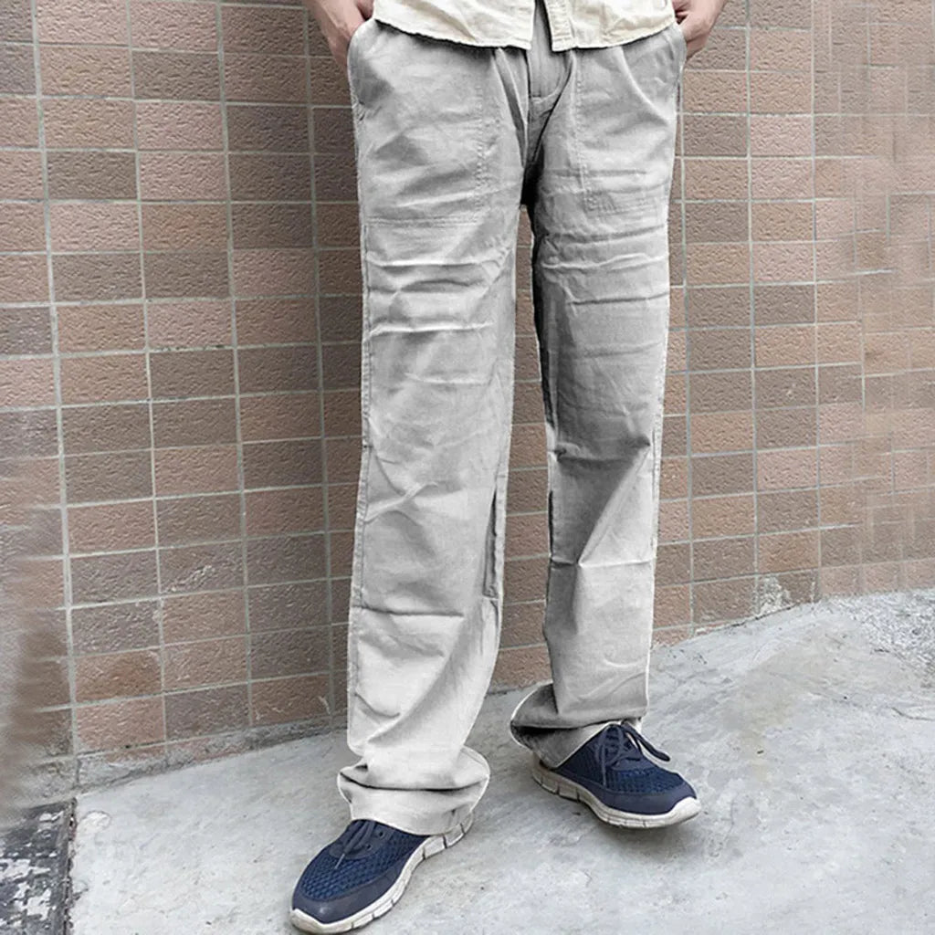 Linnen broek mannen met dubbele knoop – Extra stevigheid