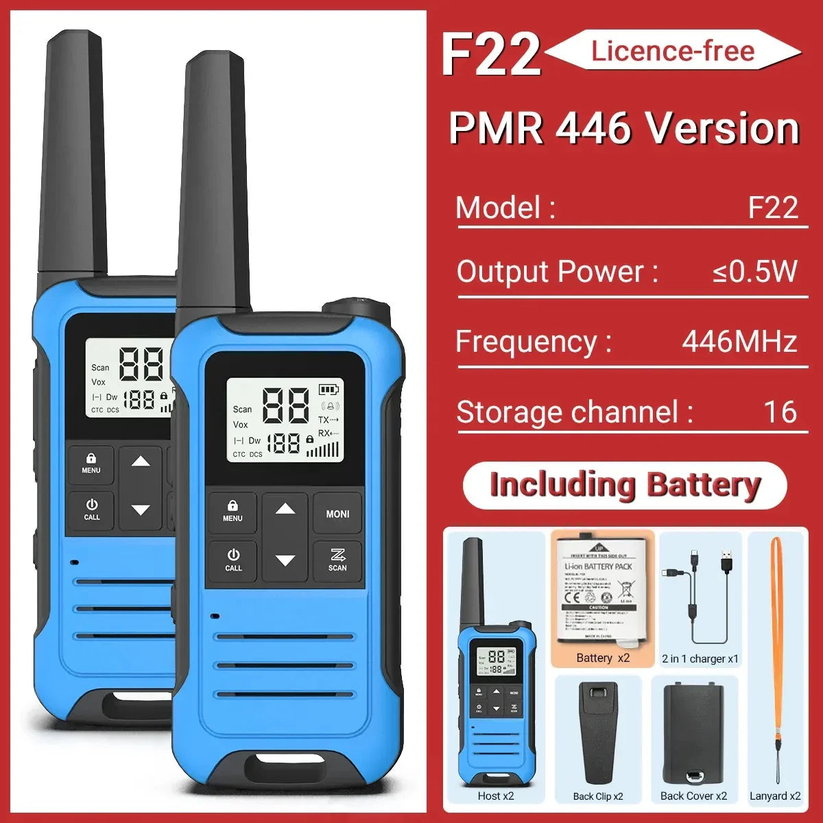 Walkie talkies met oplaadbare USB-aansluiting