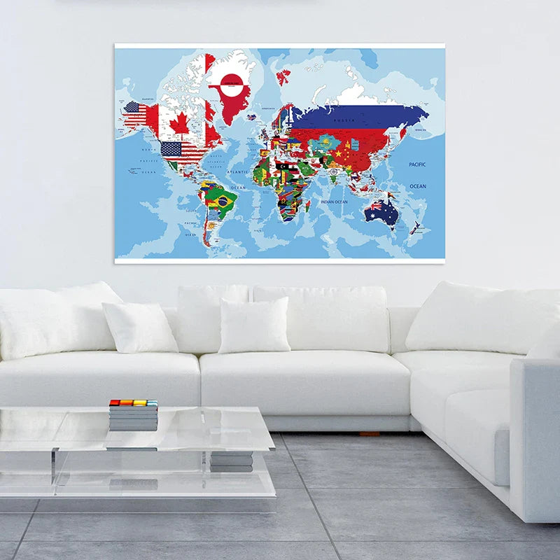 Wereldkaart wanddecoratie met glossy afwerking