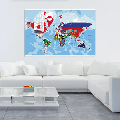 Wereldkaart wanddecoratie met glossy afwerking