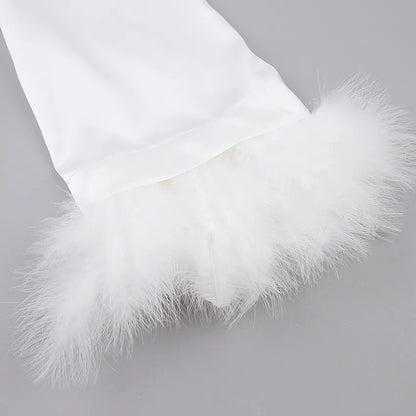 Ochtendjas voor dames met elegante pluimdetails - Perfect voor zomerse ochtenden