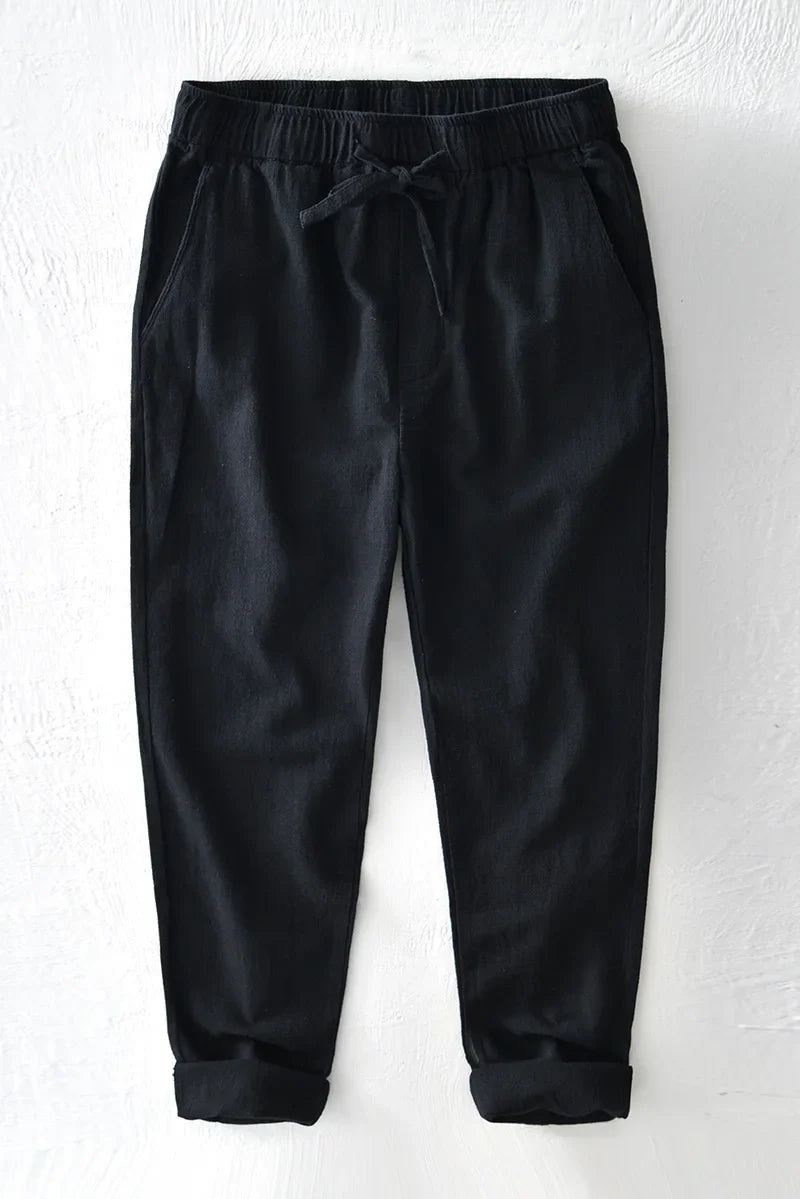 Linnen broek mannen met gerafelde zoom – Trendy afwerking