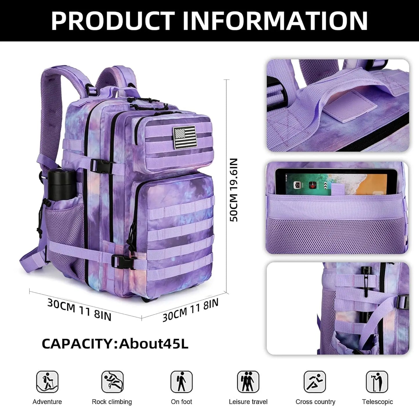 Handbagage rugzak 40x30x20 met verstelbare borstband