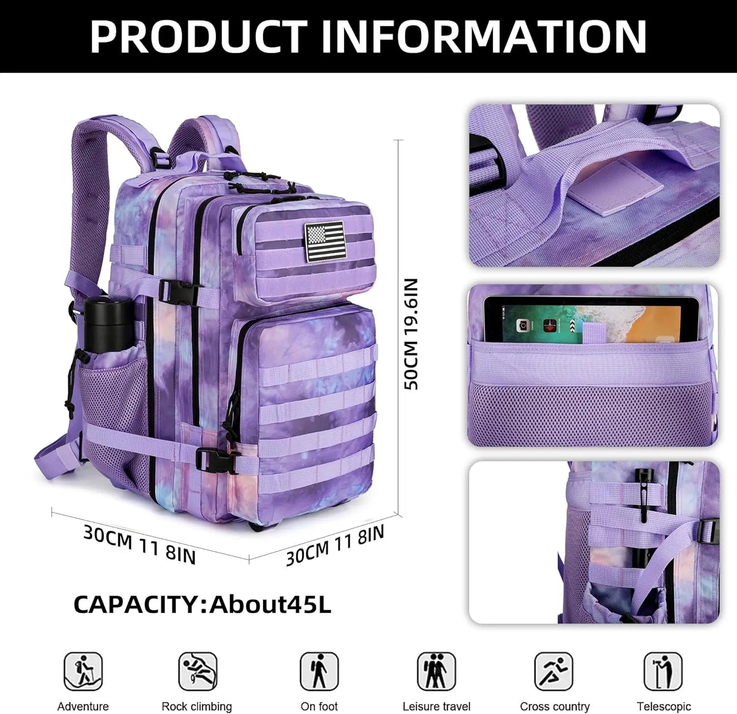 Handbagage rugzak 40x30x20 met verstelbare borstband