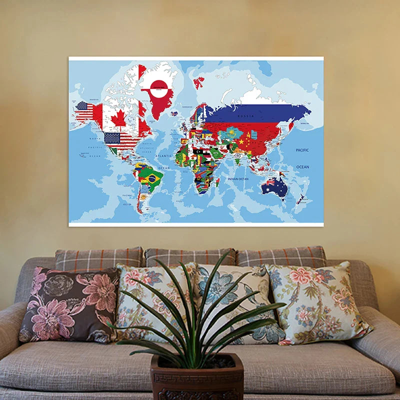 Wanddecoratie wereldkaart in Scandinavische stijl
