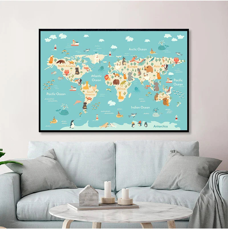 Wanddecoratie wereldkaart van canvas – Kunstzinnig en sfeervol