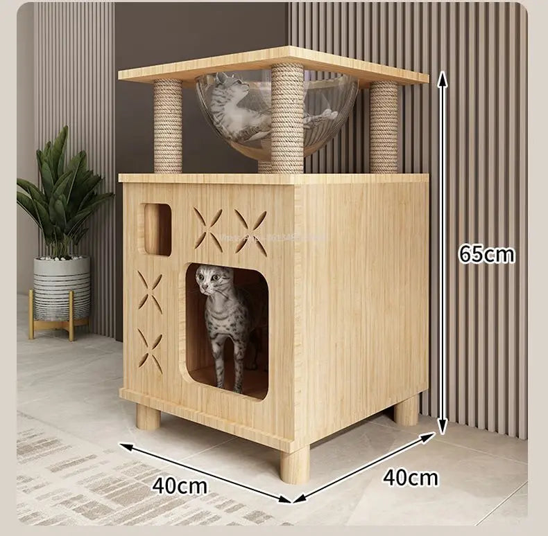 Kattenpaal met houten panelen – Rustieke look