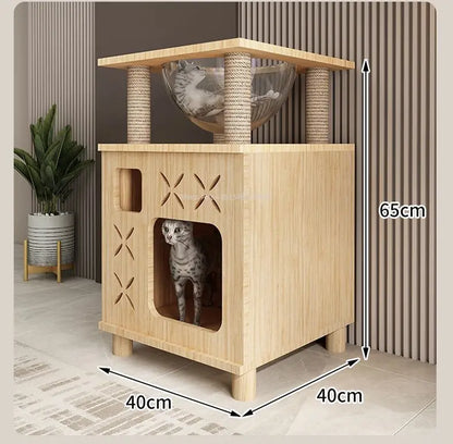 Kattenpaal met houten panelen – Rustieke look