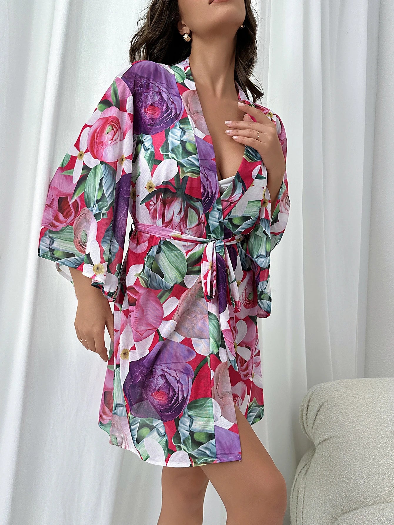 Ochtendjas dames katoen met bloemenprint voor een zomerse uitstraling