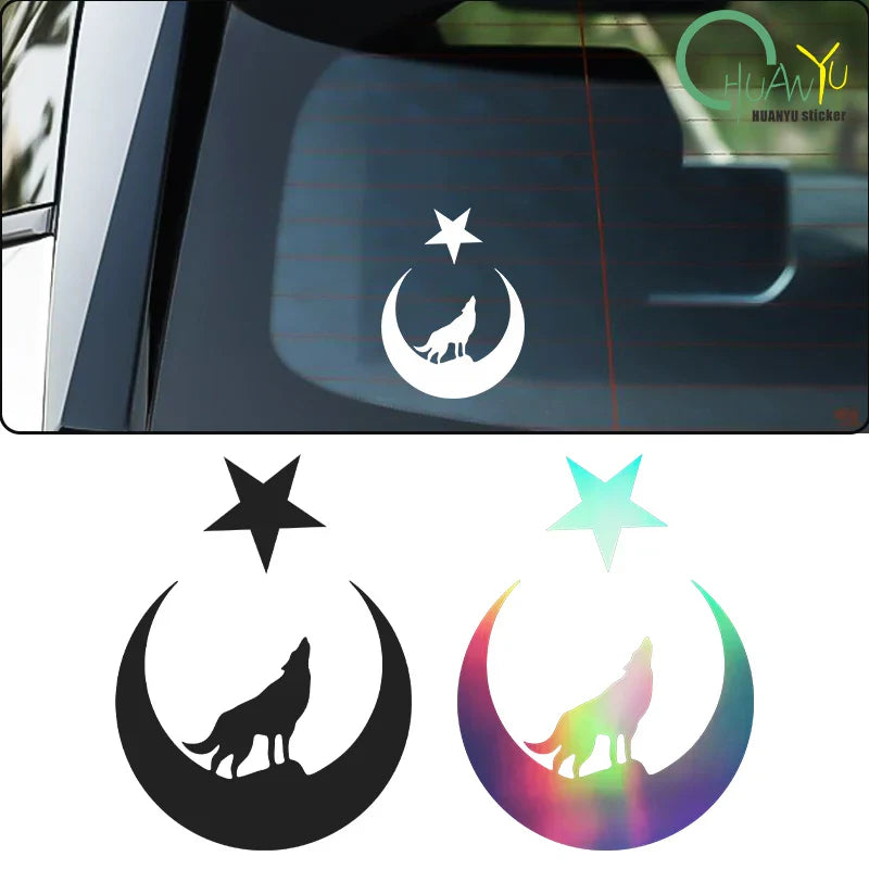 Auto stickers - Ster en Maan met Wolf voor Unieke Uitstraling