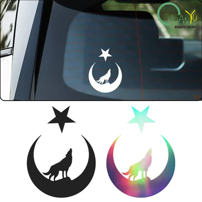 Auto stickers - Ster en Maan met Wolf voor Unieke Uitstraling
