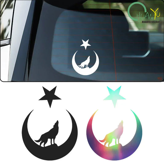 Auto stickers - Ster en Maan met Wolf voor Unieke Uitstraling