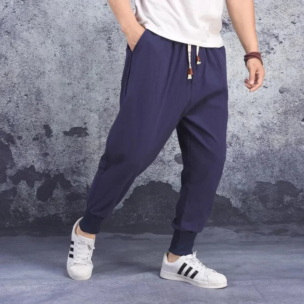 Linnen broek mannen met dubbele knoop – Extra stevigheid