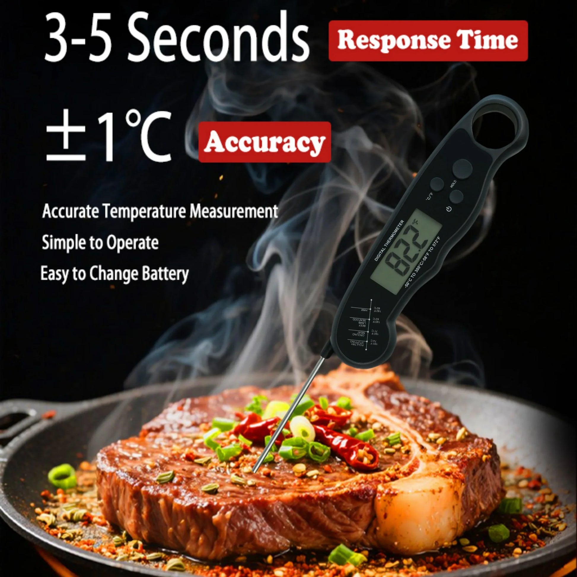 Vleesthermometer met automatische kalibratie
