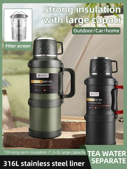 Thermosfles met houten details – Natuurlijke uitstraling