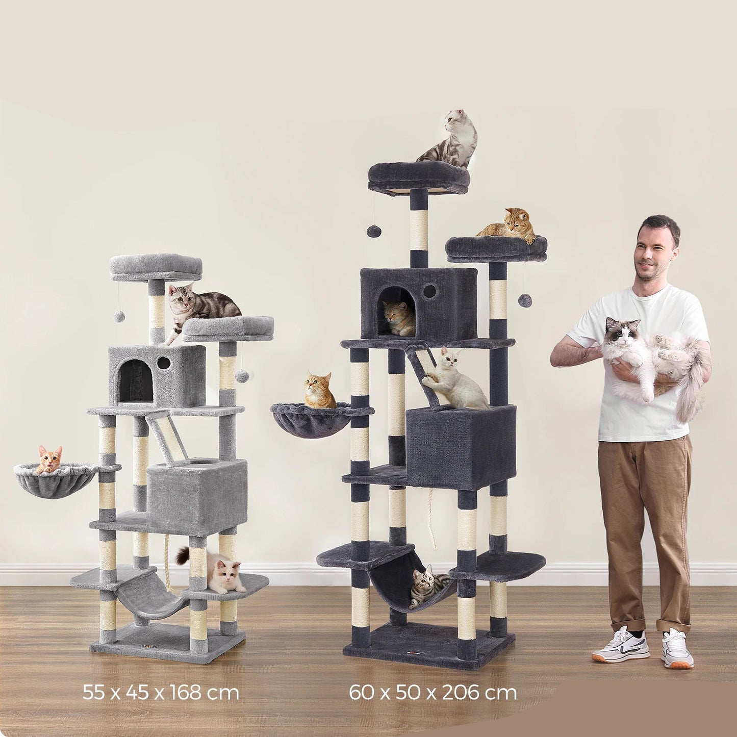 Moderne muurkrabpaal met zitvlak – Voor actieve katten