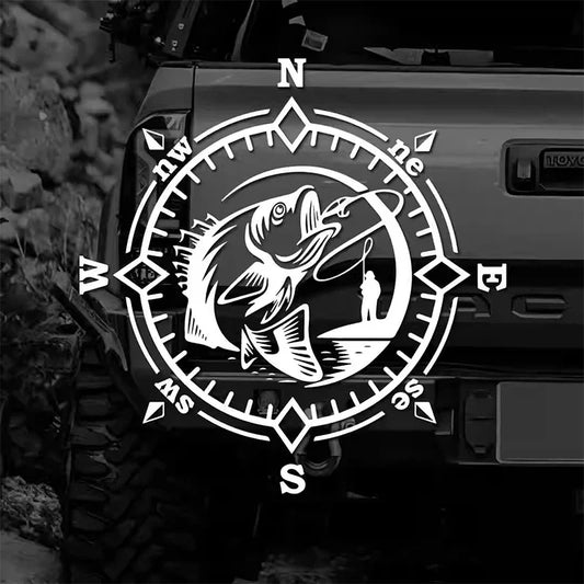 Auto stickers - Compass Design met Vissende Vis voor Avonturiers