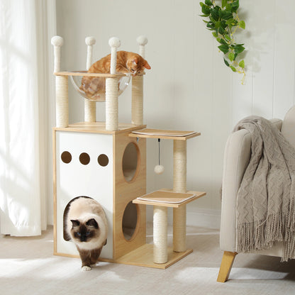 Kattenpaal met platformen in houtlook – Natuurlijk effect