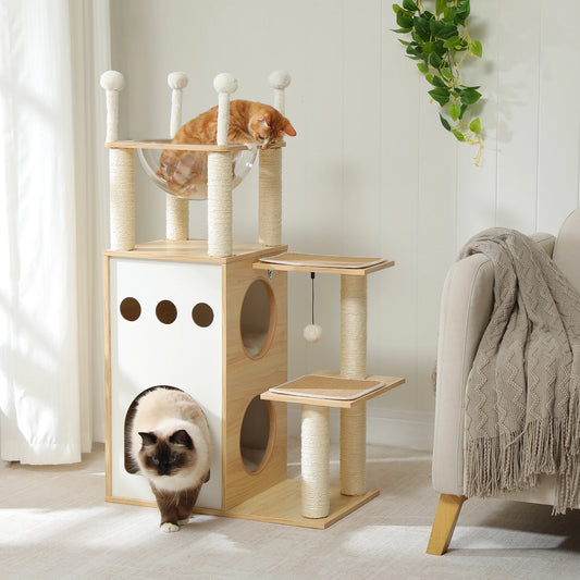 Kattenpaal met platformen in houtlook – Natuurlijk effect
