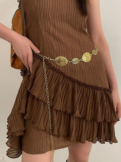 Cognackleurige riem dames met stiksels