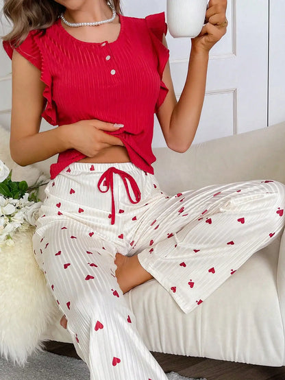 Dames pyjama set met losse broek en shirt