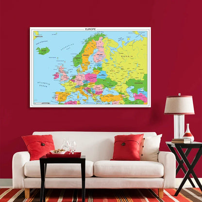 Wereldkaart op doek met ophangsysteem
