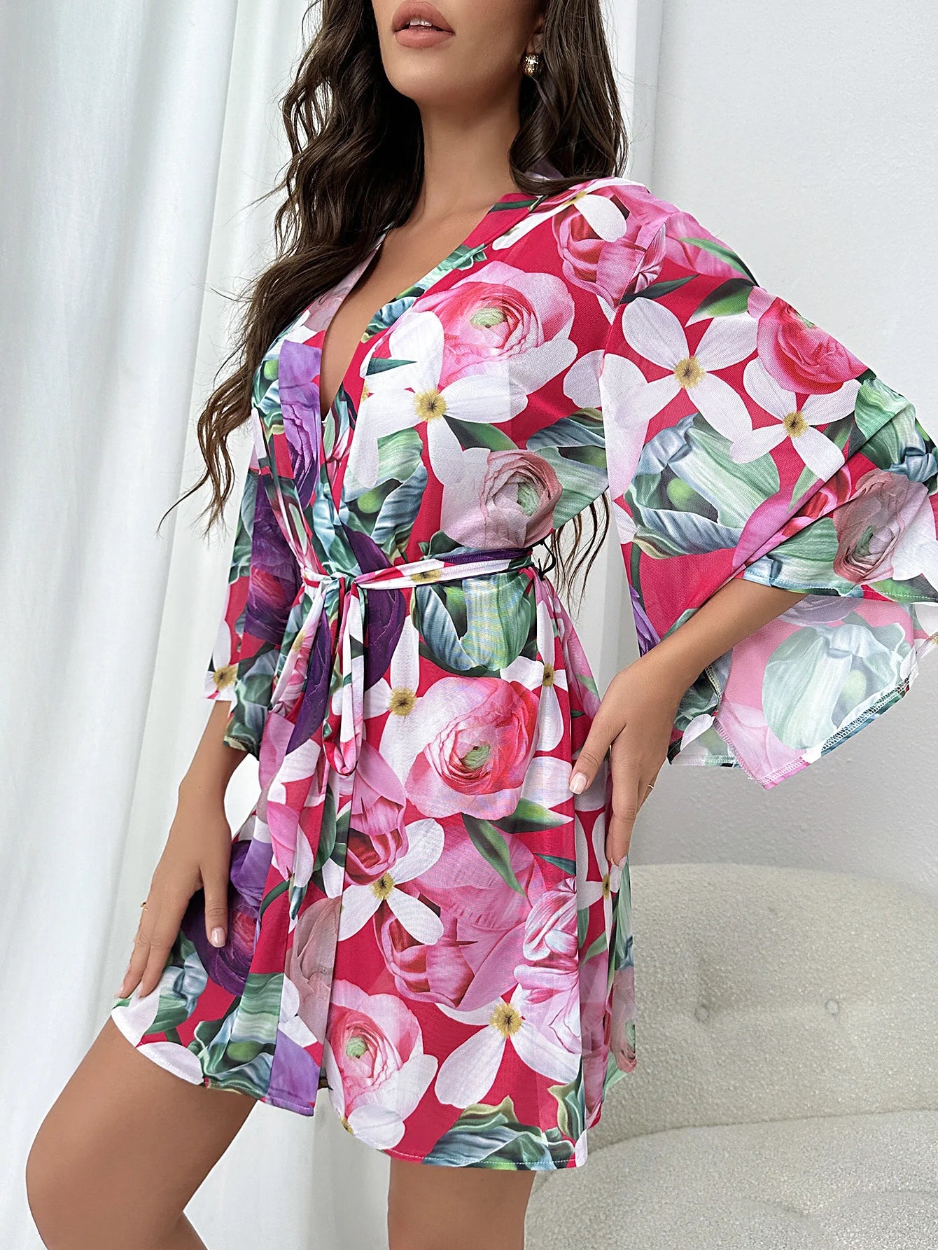 Ochtendjas dames katoen met bloemenprint voor een zomerse uitstraling