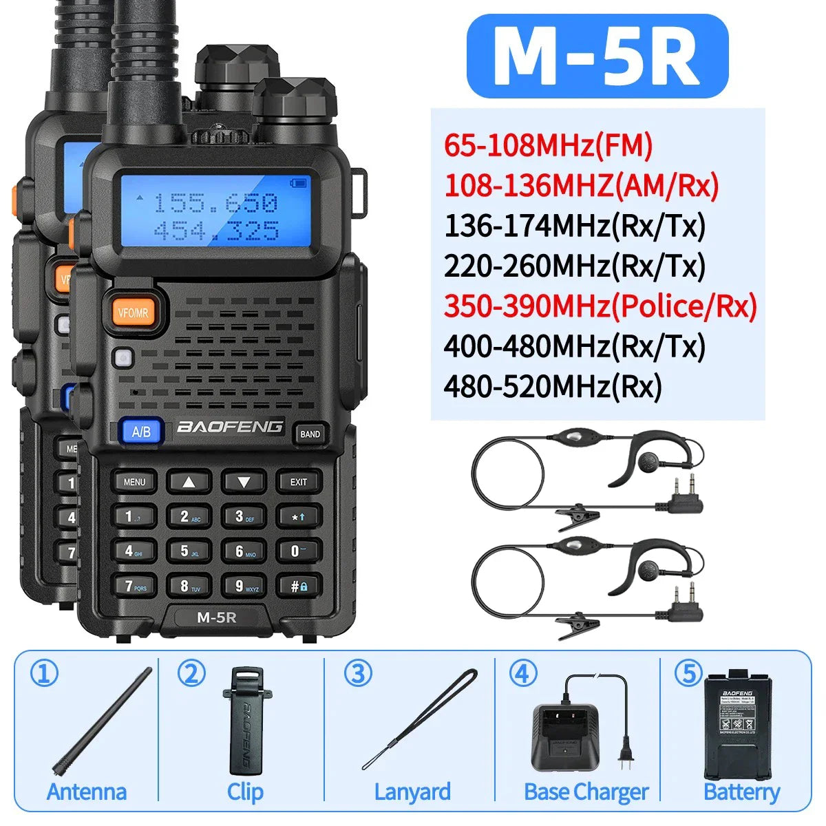 Alecto duo walkie talkie set met lader