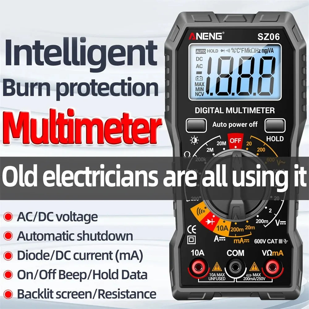 Multimeter met rubberen behuizing tegen schokken