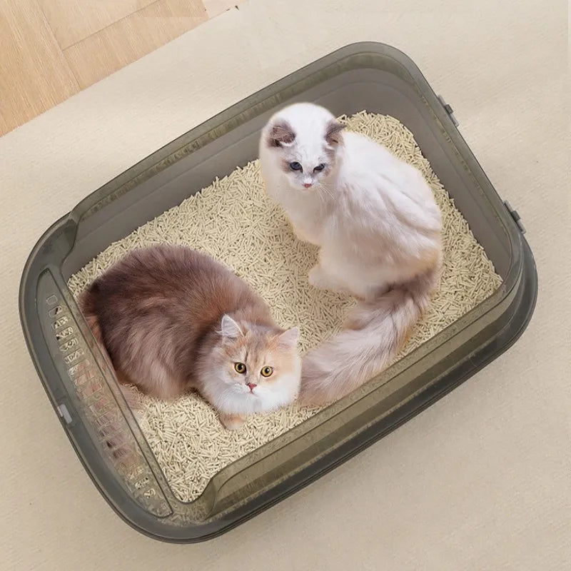 Grote kattenbak met hoge rand – Voorkomt knoeien