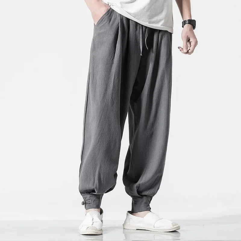 Linnen broek man met elastiek aan de enkel – Sportieve look