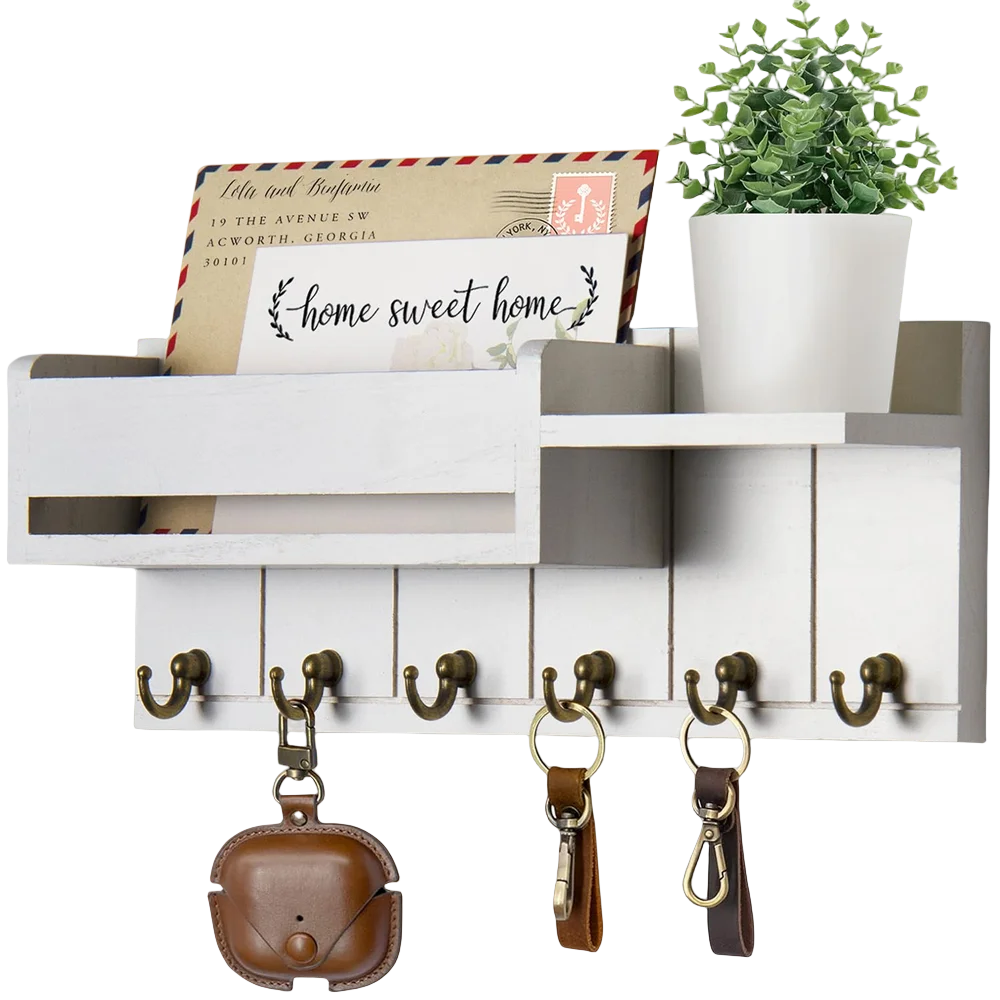 Decoratie woonkamer accessoires - Muurrek met haken en opbergvakken voor een georganiseerde entree