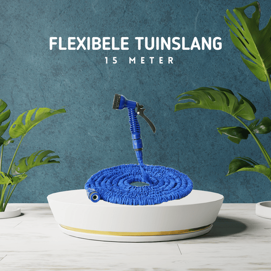 MOLOO Flexibele Tuinslang - Waterslang - Waterslang Flexibel - Tuinslang met Sproeikop - Blauw - 15m