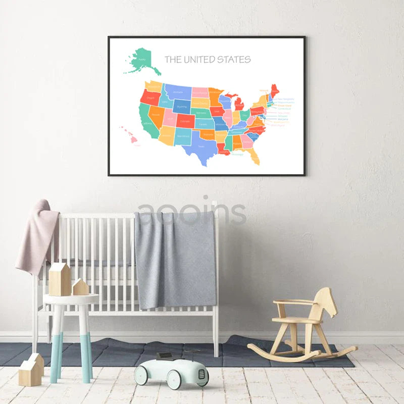 Wanddecoratie wereld kaart in natuurlijke tinten
